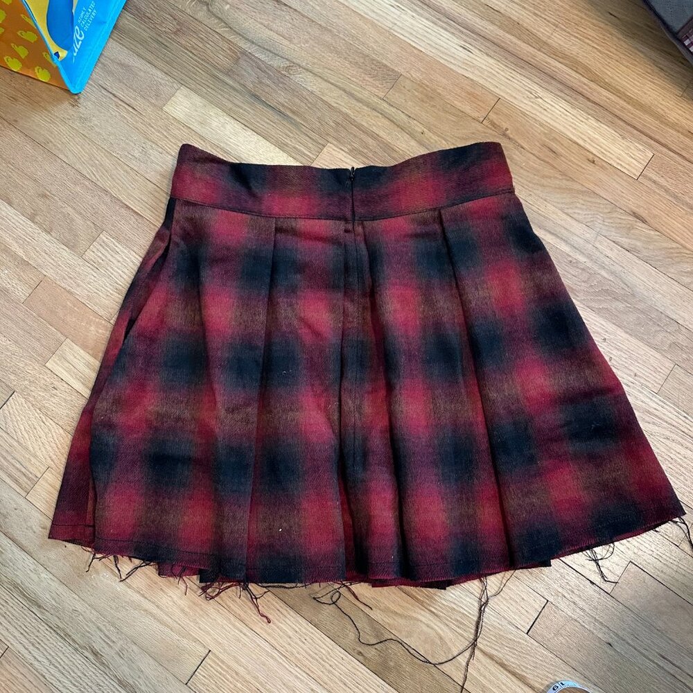 Free People Short Red and Black Plaid Pleated Mini Skirt - Picture 3 of 6